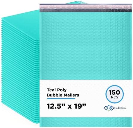 Teal Bubble Mailers 12.5x19, Self Seal Poly Padded Envelopes #6, 150 Pack by MAILERVIEW