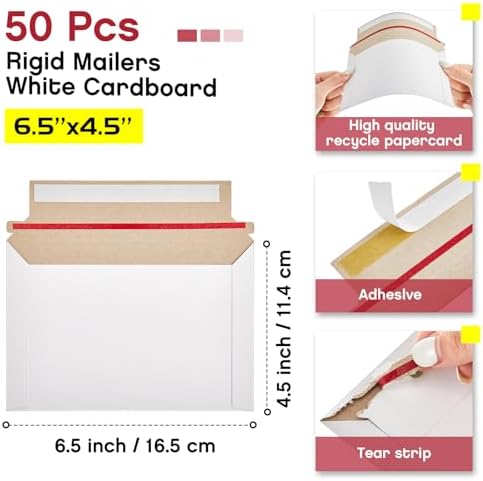 Affrolling 50 Pcs 6.5 x 4.5 Inch Rigid Photo Mailers Cardboard, White - Image 2