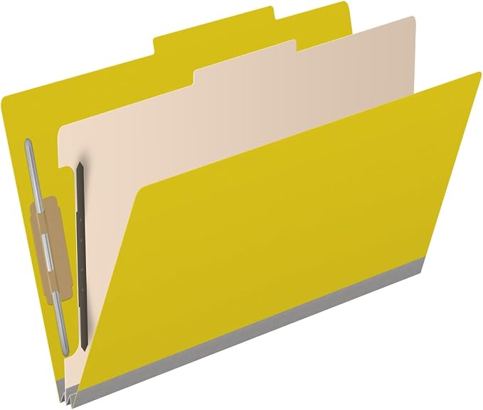 25 Pt. Pressboard Classification Folders, 2/5 Cut ROC Top Tab, Legal Size, 1 Divider, Yellow (Box of 10) - Image 2