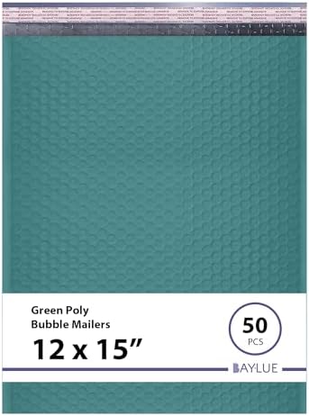 Green Bubble Mailers 12x15, Self Seal Poly Padded Envelopes, 50 Pack by BAYLUE