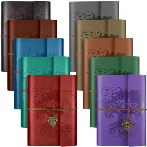 10 Pack PU Leather Journal Notebook, Refillable Journal Bulk, Vintage Travel Journals for Writing, Gift Diary Journal for Women, Men, Girls, 100GSM Lined Paper, Each 160 Pages & 2 Pockets (A6, 5"x7" ) by OMEYA