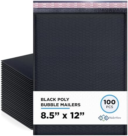 Black Bubble Mailers 8.5x12, Self Seal Poly Padded Envelopes #2, 100 Pack by MAILERVIEW