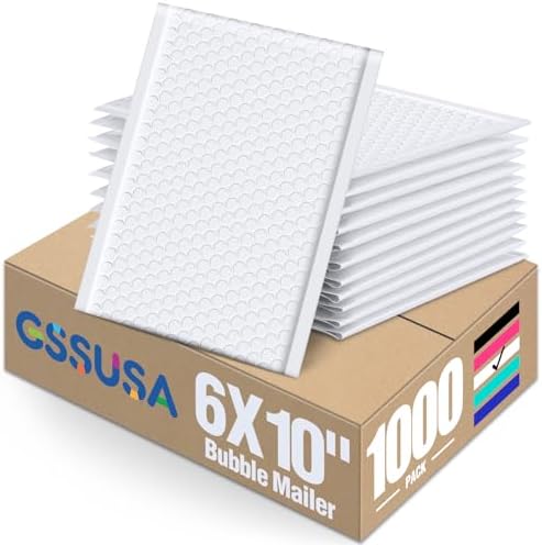 GSSUSA White Bubble Mailers 6x10 Small Padded Envelopes 1000 Pack Self-Seal by GSSUSA