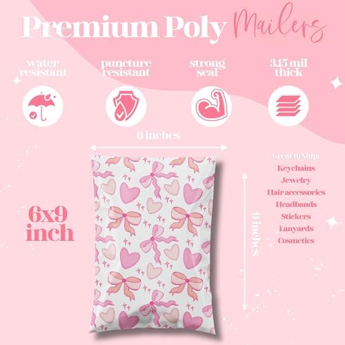 Pretty Package Store Poly Mailer 6x9, Coquette Bows Hearts, 100 Pack - Image 4