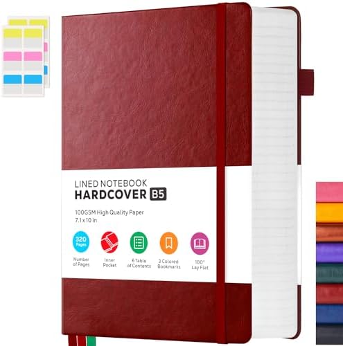 Thick Notebook Journals for Writing, Hardcover College Ruled Notebook Lined Journal for School Office Women and Men Work Organization, B5, 7.1'' X 10'', Burgundy, 320 Pages by FOCUSDAY