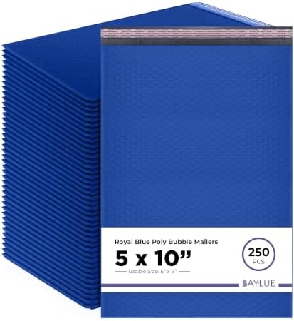 Royal Blue Bubble Mailers 5x10, Poly Padded Envelopes #00, 250 Pack by BAYLUE