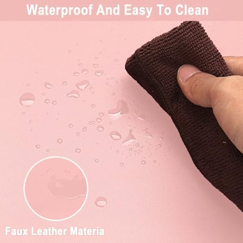 Leather Desk Mat,1.8mm Thick,15.75x63 Inch Desk Cover,Pink Desk Mat,Desk Protector Mat,Dresser Cover Top,Desktop Cover,Dresser Cover Top for Bedroom(Pink+Silvery,15.75x63) - Image 4