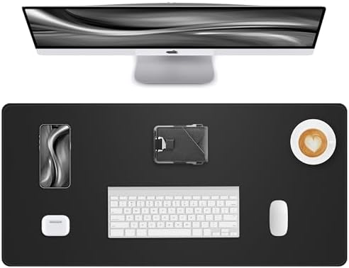 Leather Desk Pad Protector - 48" x 17" Non-Slip PU Leather Large Mouse Pad, Waterproof Desk Blotter Mat for Office and Home (Black) by AFIING