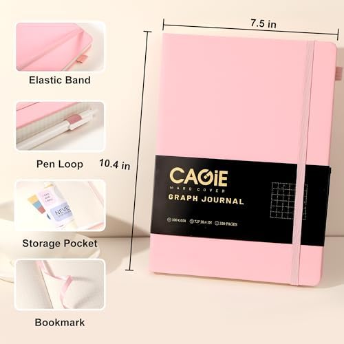 CAGIE Graph Notebook 320 Pages 100 GSM Paper Graphing Grid Journal B5 Hardcover Leather Quad Ruled Notebooks for Engineering, Math, Work, Pink - Image 5
