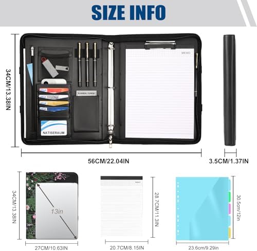 Portfolio Binder 3 Ring Includes Pen and 5 Dividers with 10 Pockets, Padfolio Organizer with Zipper for Men and Women, Includes A4 Notepad for Business, School, Work - Image 2