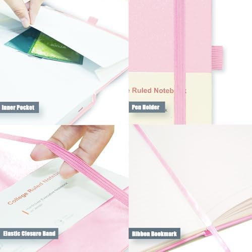 Heture Hardcover Notebooks, A5 Lined Journals Notebook for Writing 160 Pages, 8.2 x 5.5 inch, Classic Ruled Notebooks for College/Work/Travel (Pink, 1 Pack) - Image 3