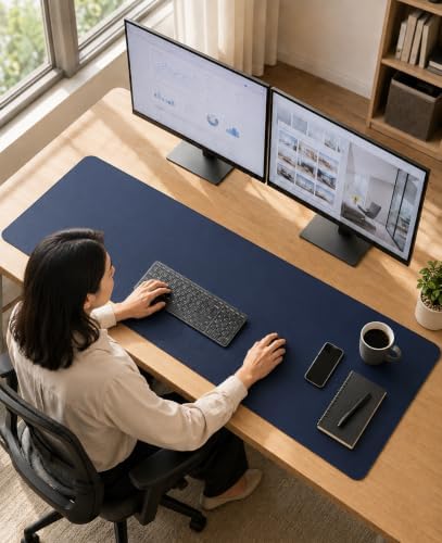 Large Desk mat, Leather Desk Pad Protector,Office Desk Mat,Mouse Pad, Non-Slip Desk Blotter, Laptop Desk Pad, Waterproof Desk Writing Pad for Office&Home (Midnight Blue, 55" x 17") - Image 6