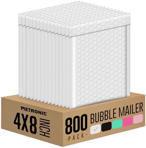 Metronic 800Pack Small Bubble Mailer 4x8 Inch White Bubble Mailers by METRONIC