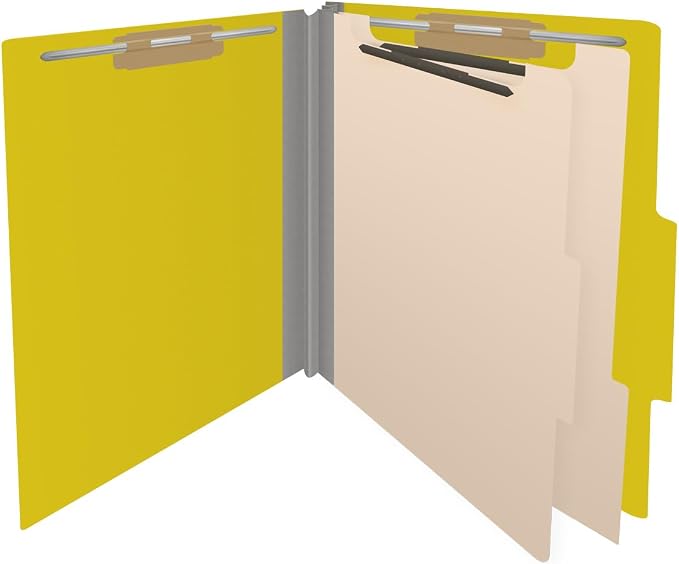 25 Pt. Pressboard Classification Folders, 2/5 Cut ROC Top Tab, Letter Size, 2 Dividers, Yellow (Box of 10) - Image 4