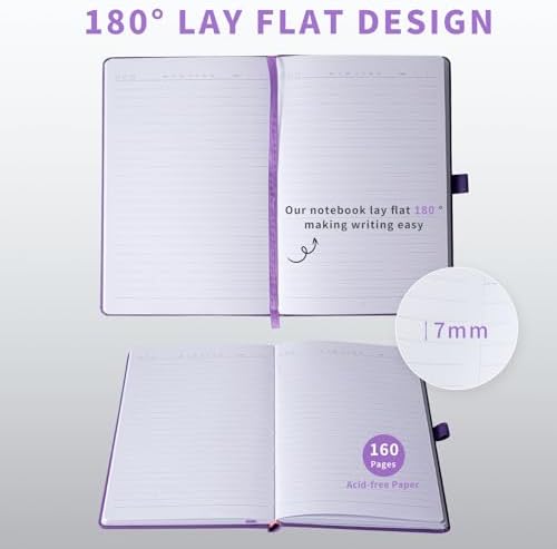 Heture Hardcover Notebooks, 6 Packs A5 Lined Journals Notebook for Writing 160 Pages, 8.2 x 5.5 inch, 6 Colors Classic Ruled Notebooks for College/Work/Travel (Lavender Purpl, 1 Pack) - Image 4
