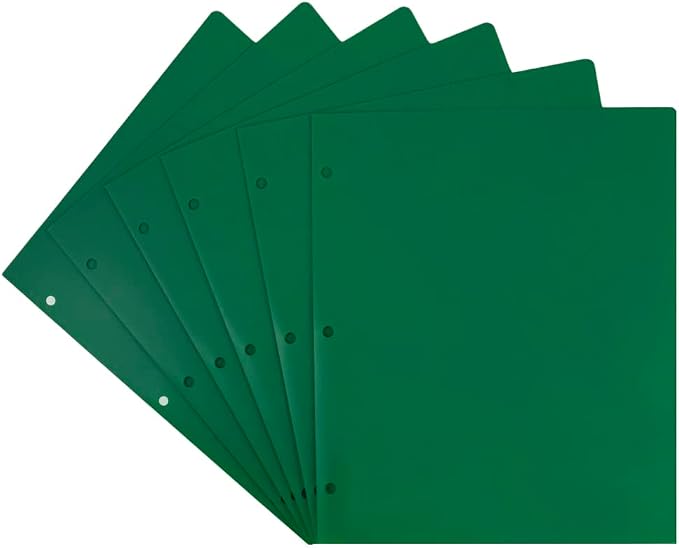 JAM PAPER Heavy Duty Plastic 3 Hole Punch Pocket Folders - Extra Tough School Folders - Green - 6/Pack - Image 5