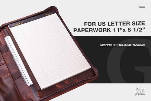 Genuine Leather Professioal Business Portfolio Padfolio Folder with Zipper for Men and Women,Work Portfolio for Letter Size Notepad, for Meeting and Travel, Oil Wax - Image 7