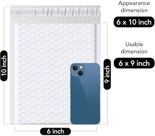 Fuxury Bubble Mailers Bulk 6x10“ 600 Pack White Padded Envelopes - Image 2