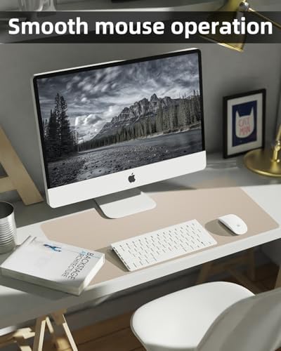 Leather Desk Pad Protector, Large Desk Mat, Mouse Pad, Non-Slip PU Leather Desk Blotter,Desk Cover mat,Desk mat for Keyboard and Mouse,Mat for Office&Home (Apricot, 48" x 17") - Image 4