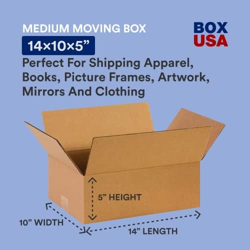 BOX USA Shipping Boxes 14L x 10W x 5H 25-Pack Flat Corrugated Cardboard Box for Packing, Moving and Storage - Image 2