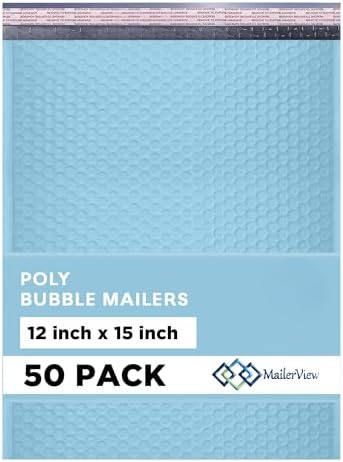 Light Blue Bubble Mailers 12x15, Self Seal Poly Padded Envelopes, 50 Pack by MAILERVIEW
