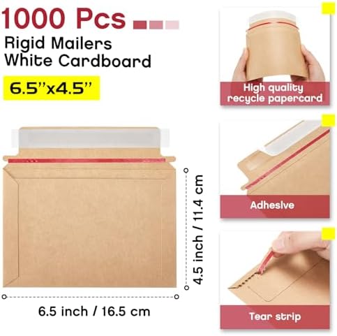 Affrolling 1000 Pcs 6.5 x 4.5 Inch Rigid Photo Mailers Cardboard, Brown - Image 2