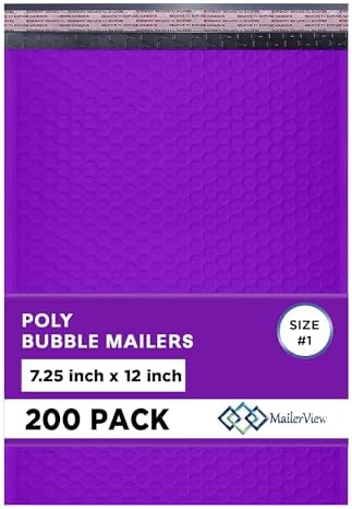 Purple Bubble Mailers 7.25x12 Self Seal Poly Padded Envelopes #1, 200 Pack by MAILERVIEW