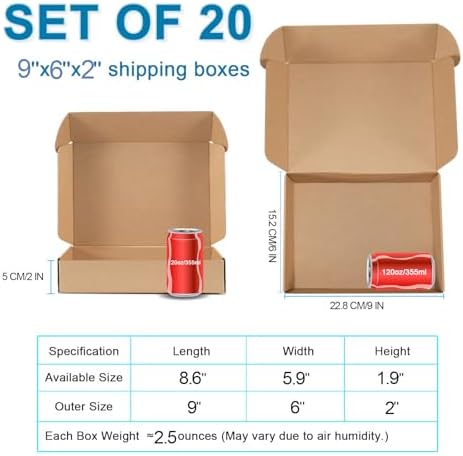 Kraft Brown Shipping Boxes 9x6x2 Inches, 20 Pack - Image 2
