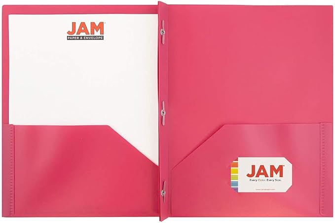 JAM PAPER Plastic Color POP Folders - 2 Pocket Durable Folders with Metal Prongs Fastener Clasps - Fuchsia Hot Pink - 6/Pack - Image 3