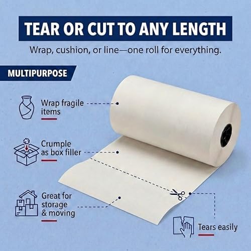 BOX USA Packing Paper Roll 48" x 1400ft (1,000 Sheets 17" equivalent) - Newsprint Paper for Shipping, Storage and Moving Supplies, White - Image 5