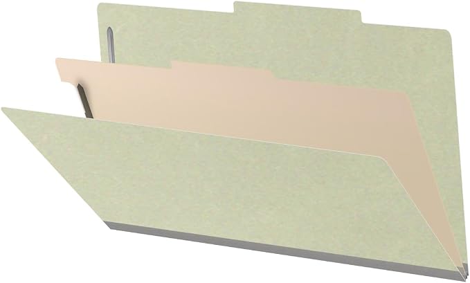 25 Pt. Pressboard Classification Folders, 2/5 Cut ROC Top Tab, Legal Size, 1 Divider, Light Green (Box of 10) by Ecom+Folders