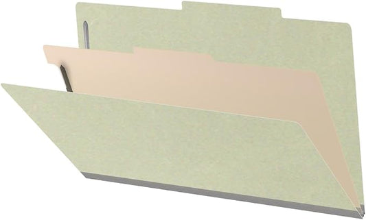 25 Pt. Pressboard Classification Folders, 2/5 Cut ROC Top Tab, Legal Size, 1 Divider, Light Green (Box of 10) by Ecom+Folders