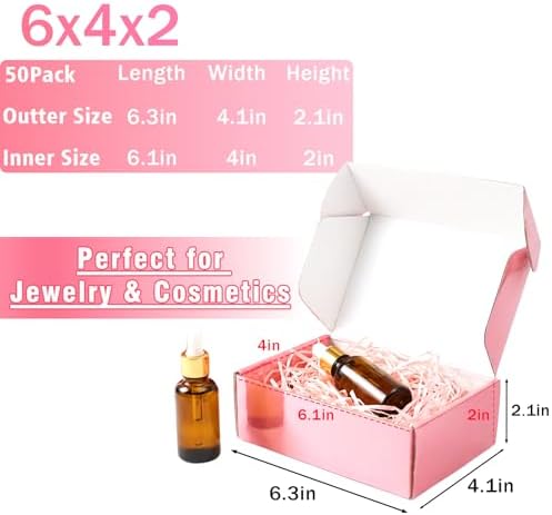 6x4x2 inch Glossy Pink Shipping Boxes, 50 Pack Corrugated Cardboard Mailing Boxes for Small Business Packaging, Shipping Jewelry, Handmade Soaps - Image 2