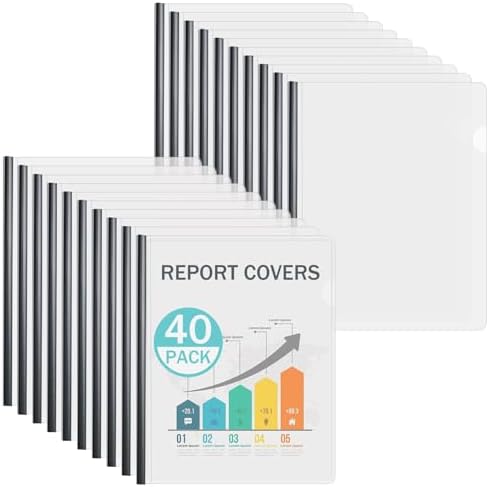 Binditek Clear Report Covers with Sliding Bars, 70 Sheet Capacity, 40 Pack by Binditek