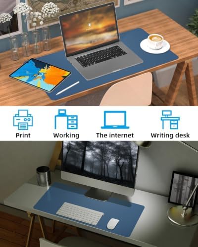 Leather Desk Protector, Non-Slip PU Laptop Mat, Waterproof Writing Pad for Office/Home (31.5"x15.7", Grey Blue) - Image 6