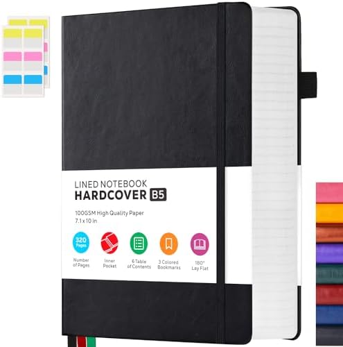 FOCUS DAY Journal Notebooks College Ruled, Thick Notebook Journal with 100GSM Paper, B5 Large Lined Notebook Journal for Women & Men, 7.1'' X 10'', 320 Pages, Black Leather Notebook by FOCUSDAY