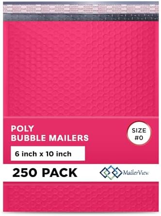 Fuchsia Bubble Mailers 6x10, Poly Padded Envelopes #0, 250 Pack Bulk by MAILERVIEW