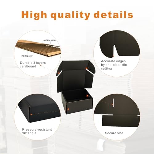 4x4x2'' Small Shipping Boxes 25 Pack, Black Corrugated Cardboard Mailers for Small Business (CM442B25) - Image 4