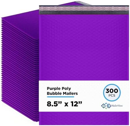 Purple Bubble Mailers 8.5x12, Self Seal Poly Padded Envelopes #2, 300 Pack by MAILERVIEW