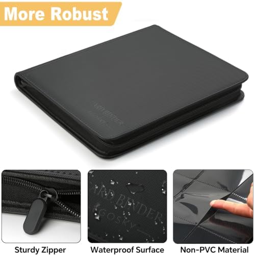 12-Pocket Business Card Binder holds 720 Cards, Premium Diamond Texture PU Leather Name Card Holder Organizer with Zipper, Black Sleeves Side Loading Card Book for Collectors & Office - Image 3