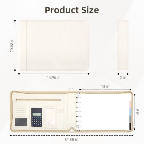 Ospelelf Beige Zippered 7 Ring Check Binder for Business Checks (9" x 13"), 1 Inch Faux Leather Checkbook Portfolio with Zipper Pouch, Professional Binder Organizer for Accountants, Home Use - Image 6