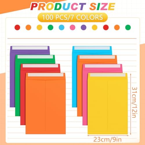 100 Pcs 9'' x 12'' Catalog Envelopes Self Adhesive 32lb Manila Envelopes Kraft Peel & Seal for Secure Mailing Storage Organizing for Office Business Home(Colorful) - Image 2