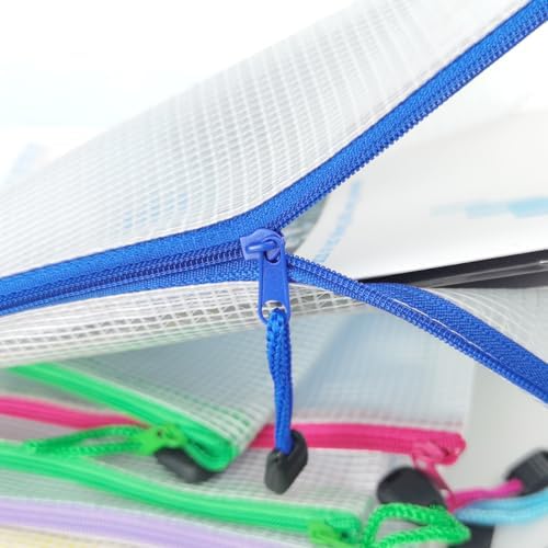 BOPART 24pcs Small Mesh Zipper Pouch Bags 9.3x6.9 Inches Plastic Zip File Bags A5 with Label Pocket for Home Office Supplies, Board Game Storage, Puzzle Bags for Organizing - Image 5
