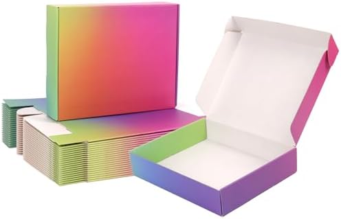 10x8x2 Shipping Boxes Medium, 40 Pack Rainbow Corrugated Cardboard Mailer Boxes for Small Business, Mailing, Packaging by DEZIBOX