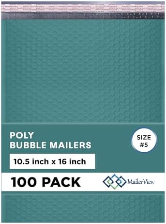 Green Bubble Mailers 10.5x16, Self Seal Poly Padded Envelopes #5, 100 Pack by MAILERVIEW