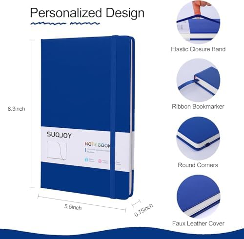 SUQJOY Lined Journal Notebooks, 6 Pack 160 Pages, 5.5x 8.2-Inch Journals for Women Men, Hardcover Notebook with 100 gsm Thick Paper, A5 Size College Ruled Notebook for Writing/Travel/Work (Blue-6 Pack) - Image 2