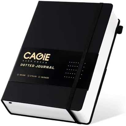 CAGIE Bullet Dotted Journal Notebook 320 Pages 100 GSM Paper Hardcover A5 Dot Grid Notebook Leather Journals for Writing Women Men Work Journaling, Black by CAGIE
