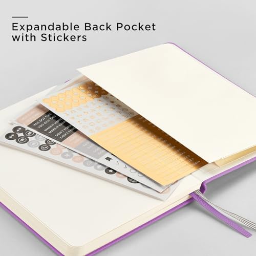 &And Per Se Dotted Journal Notebook, A5 Hardcover Leather Dotted Journal, 160 Pages 100gsm Thick Dot Grid Paper, 3 Sheets of Stickers Included - 5.7'' x 8'' (Violet) - Image 6