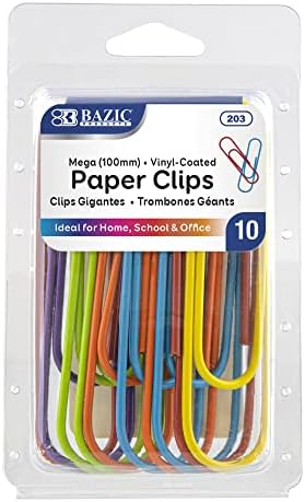BAZIC Products Mega Paper Clips, Assorted Colors, 100 mm, 10 Ct, 144-Case by BAZICProducts