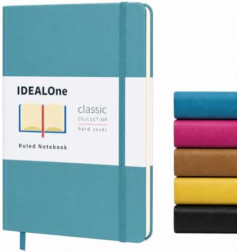 IDEALOne Hardcover Leather Journal Notebook Lined–A5 (5.7x8 inch), College ruled Journaling Notebooks,160 pages, 100GSM Thick Paper, Journal for Women,Men, Teens-Teal by IDEALOne